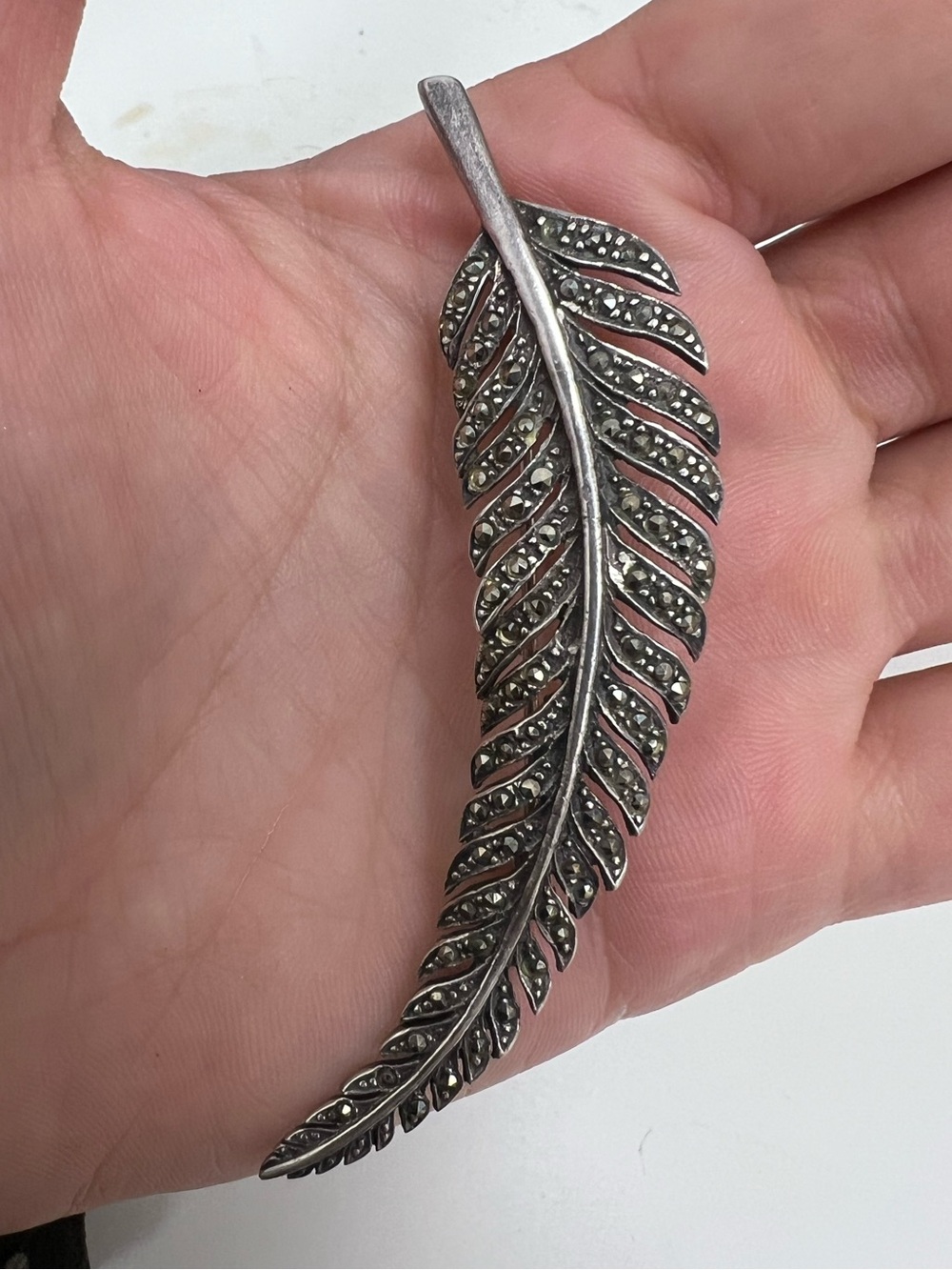 Sterling Silver Marcasite Feather Brooch